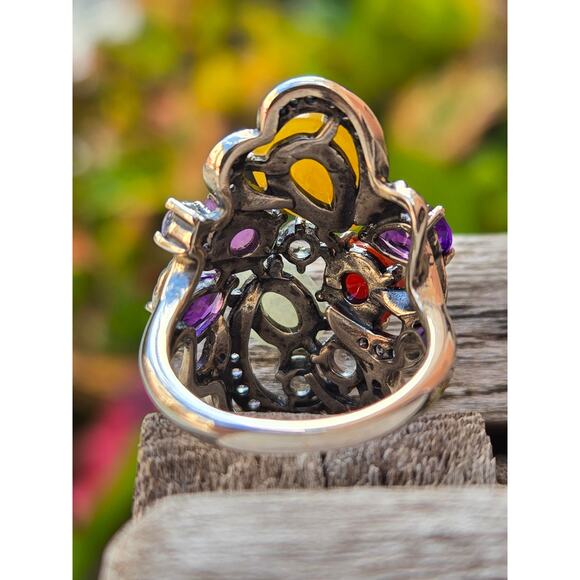 JOY PAJ Jade of Yesteryear 925 Sterling Silver Multi Stone Jade Ring Size 5 - Picture 7 of 11